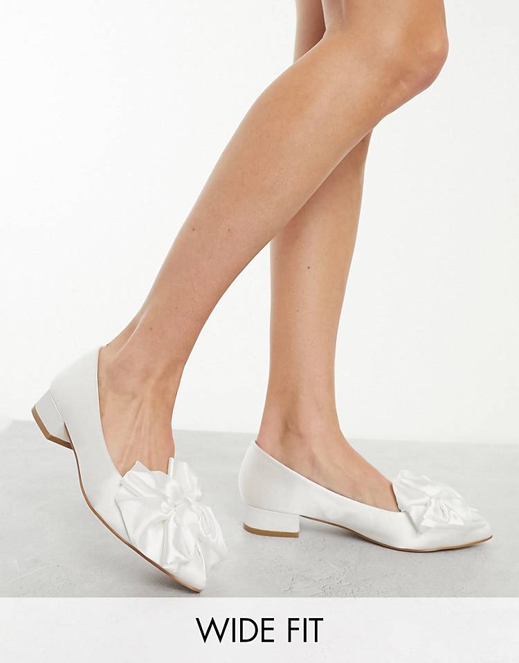 Be Mine Wide Fit Aafya flat shoes with bow in ivory satin
